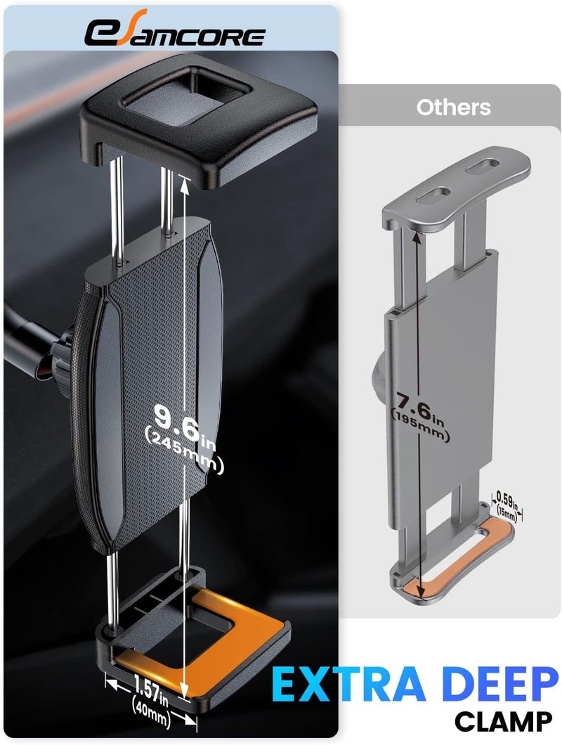eSamcore Tablet Holder for car, 1.57" Extra Deep Clamp for iPad for Car Dashboard Gooseneck iPad Dash Mount Windshield 360° Rotating Suction Cup Mount for 6"-11" Tablet - Image 2